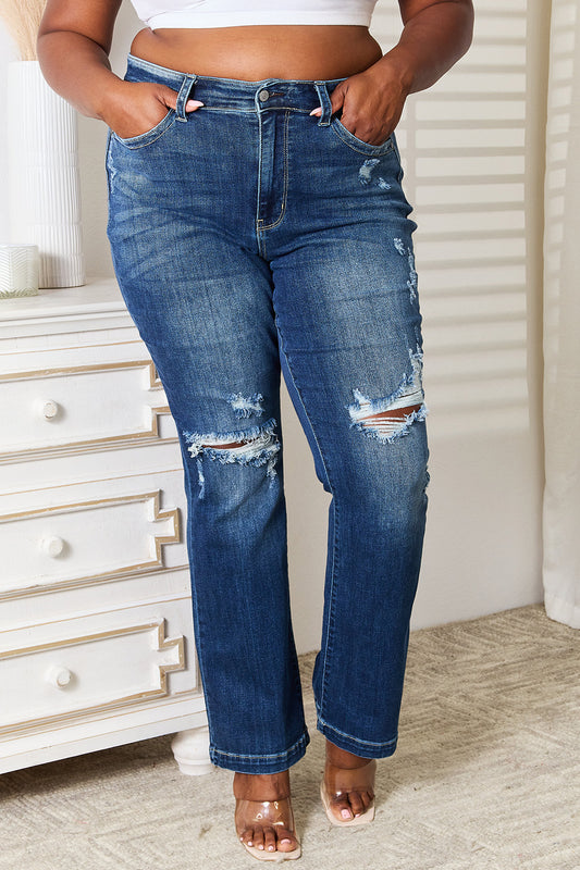 Judy Blue Full Size Mid Rise Hand Sand & Destroy Bootcut Jeans
